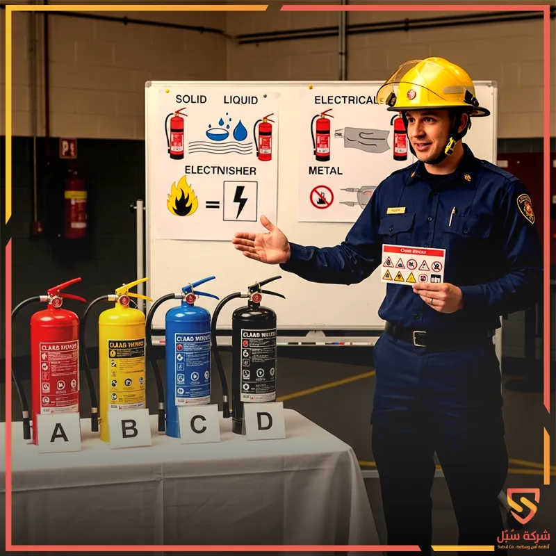 طريقة اختيار طفاية الحريق المناسبة حسب A B C D