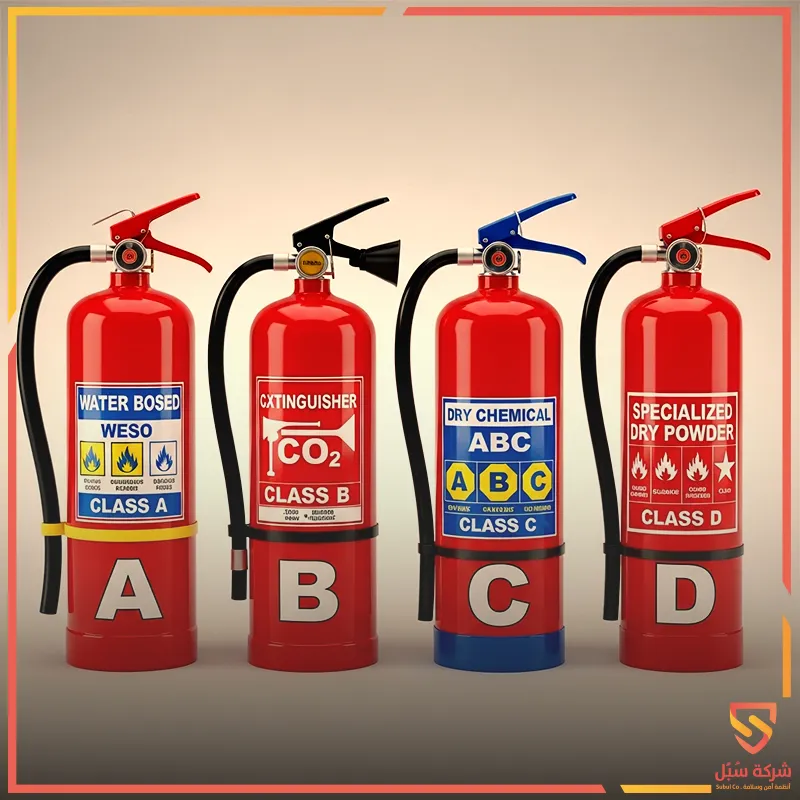أنواع طفايات الحريق a b c d